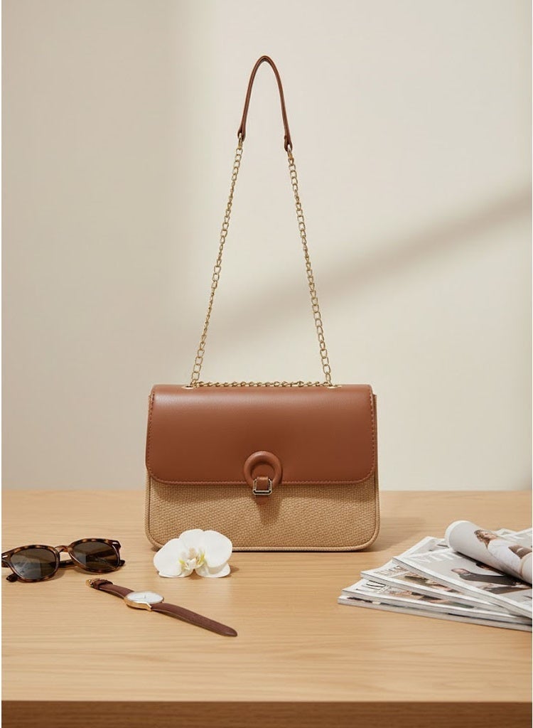 FUMES Brown Women’s Luxury Flap Shoulder Bag with Chain Strap and Magnetic Closure - Image 1